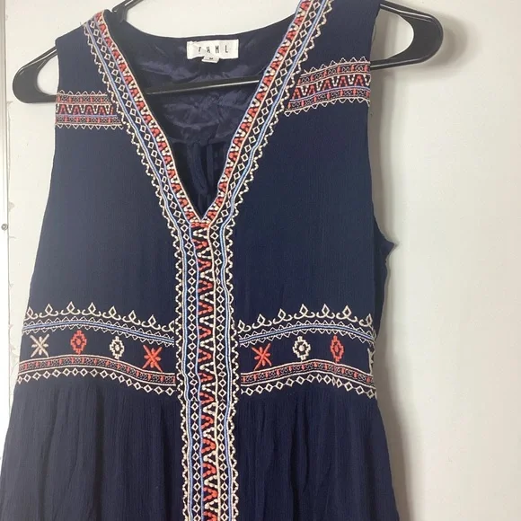 THML Navy and Red Embroidered Mini Dress - Picture 3 of 4